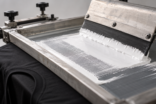 Screen printing — white ink on screen mesh